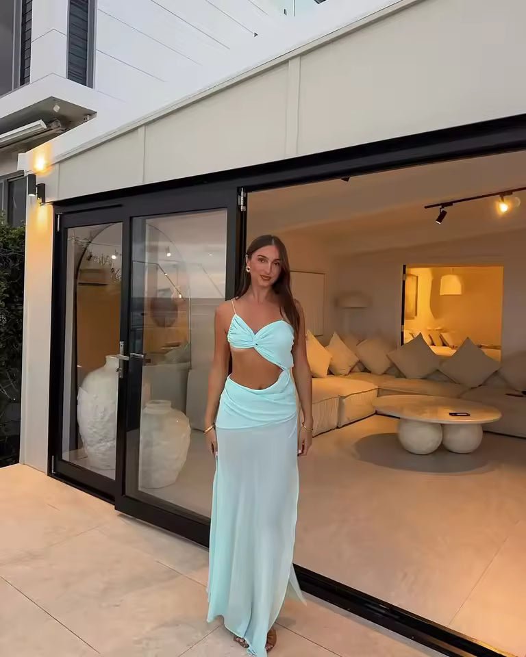 Vestido comprido Beatrice com torção e recortes