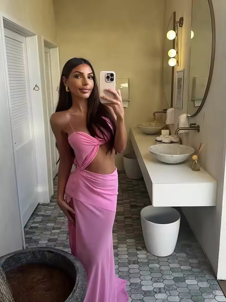 Vestido comprido Beatrice com torção e recortes