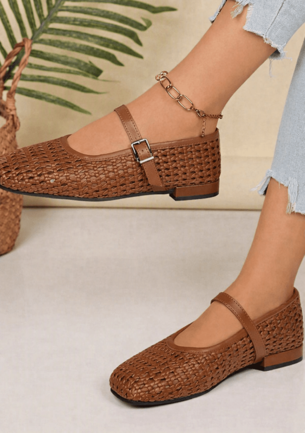 Sapatos rasos Beatrice Mary Jane em malha entrançada