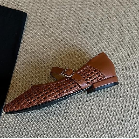 Sapatos rasos Beatrice Mary Jane em malha entrançada