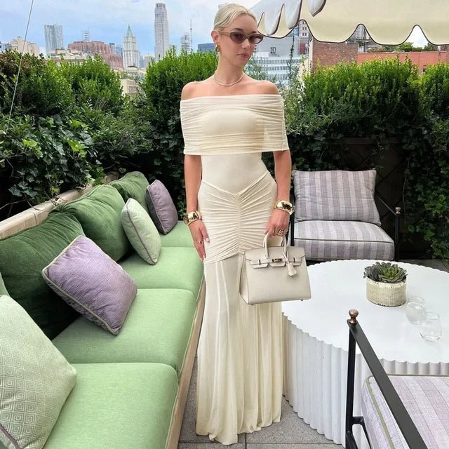 Vestido maxi franzido de duas camadas Bella