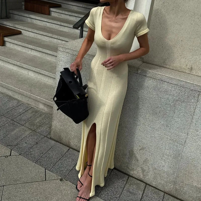 Vestido maxi Bernadette em malha canelada