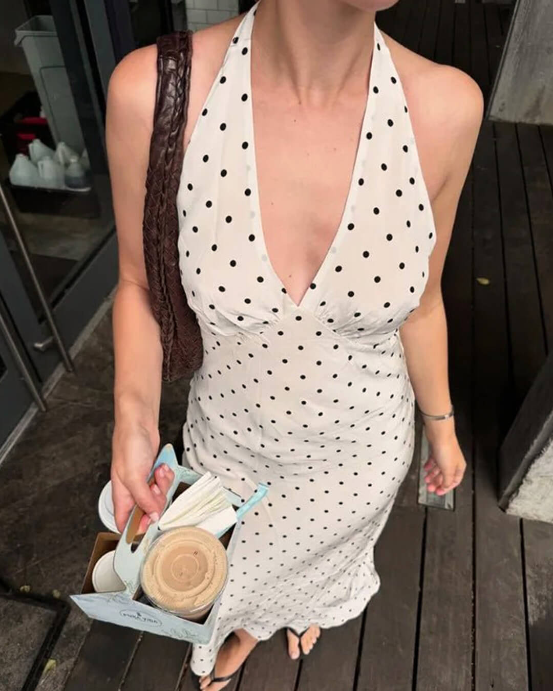 Vestido maxi Bianca com bolinhas e decote halter