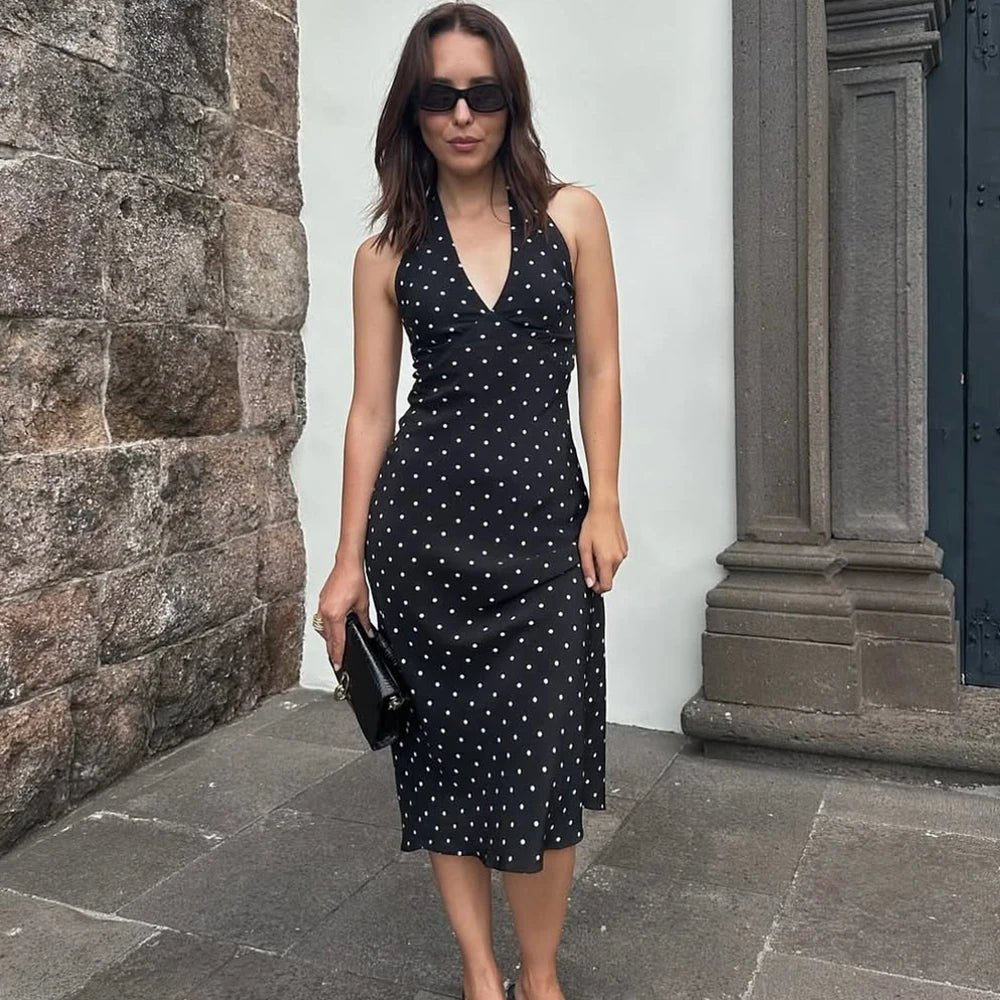 Vestido maxi Bianca com bolinhas e decote halter