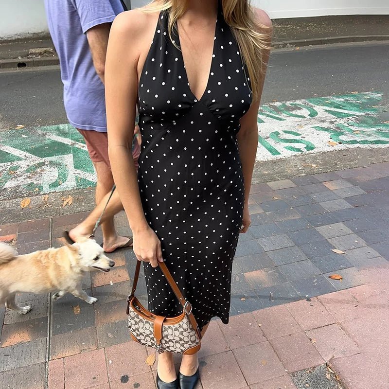 Vestido maxi Bianca com bolinhas e decote halter