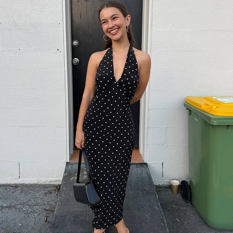 Vestido maxi Bianca com bolinhas e decote halter