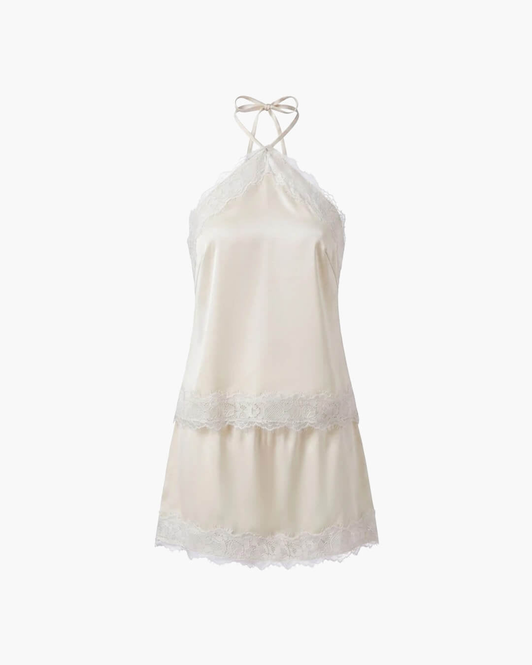 Conjunto de duas peças em cetim com decote halter Bianca