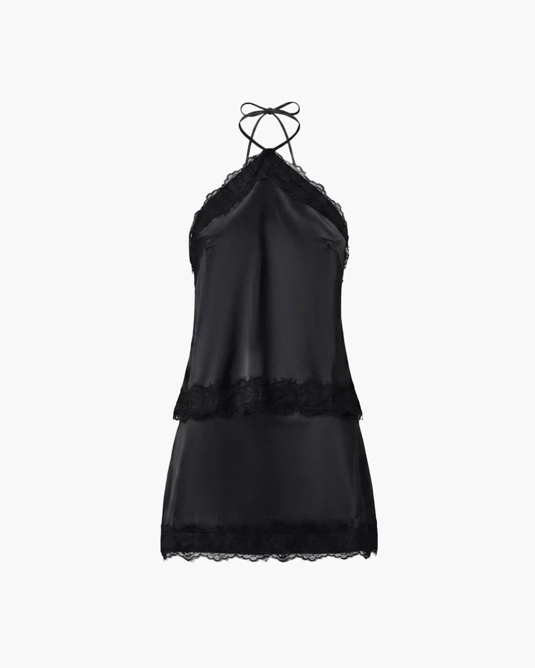 Conjunto de duas peças em cetim com decote halter Bianca