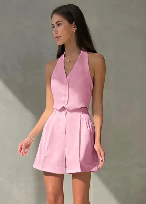 Conjunto de colete halter e calções de corte Bianca