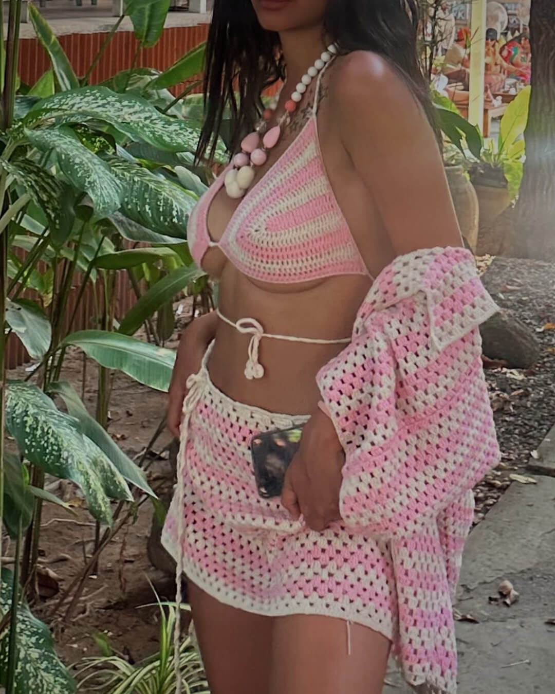 Conjunto de biquíni de malha com blocos de cor e casaco Bree