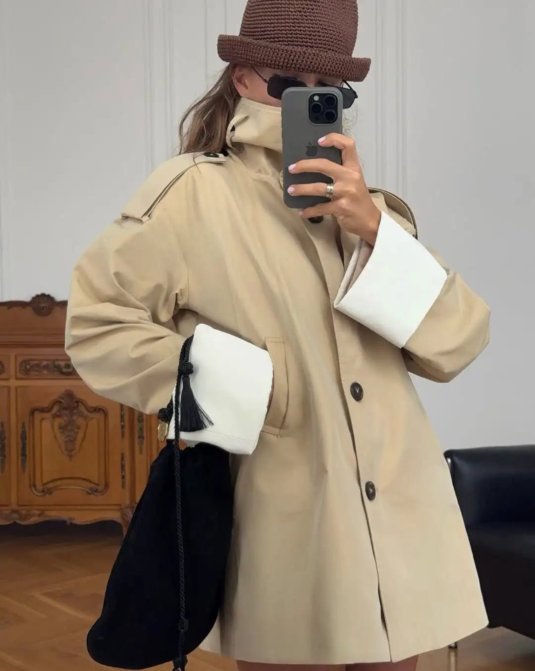 Casaco tipo gabardina com punhos contrastantes Brenda