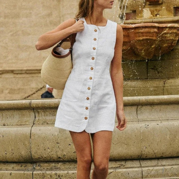 Vestido de verão Briar em linho, com decote quadrado