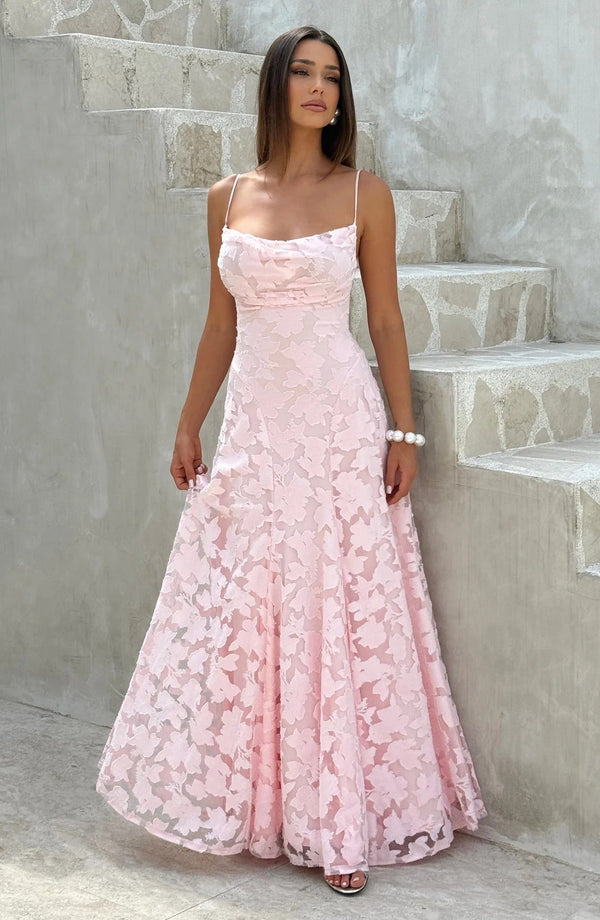Vestido comprido Brielle sem mangas com padrão floral