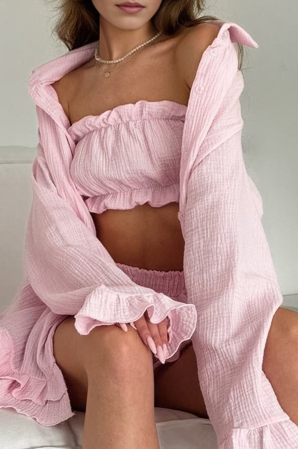 Conjunto de três peças com folhos Brielle