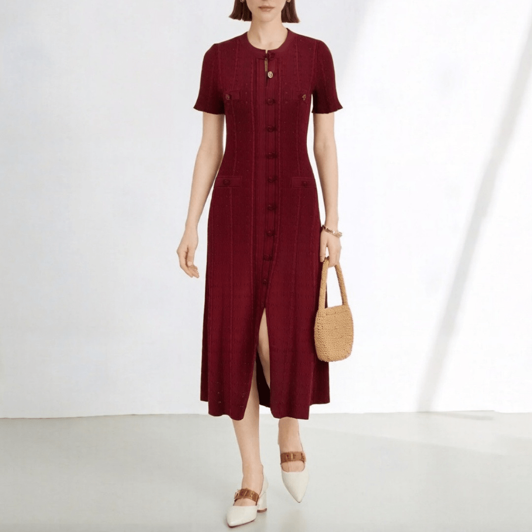 Brigette French V-Neck Knitted Slit Dress