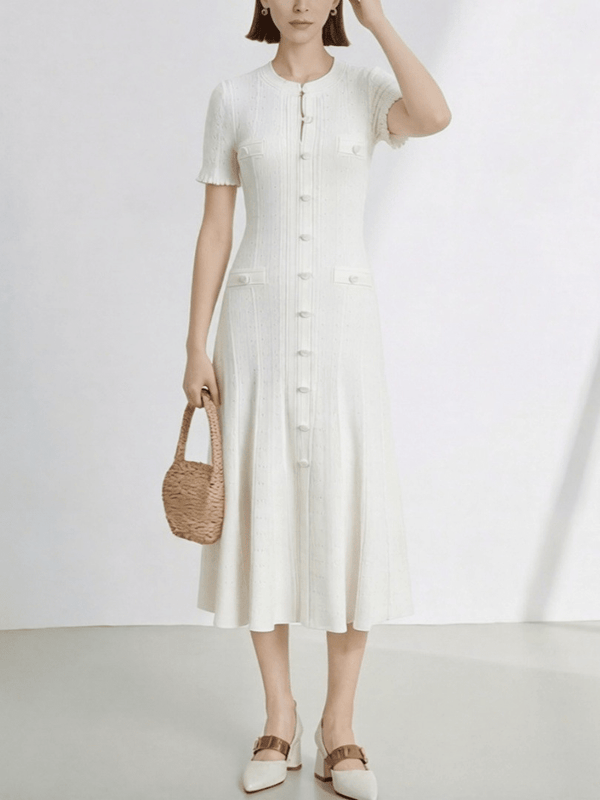 Brigette French V-Neck Knitted Slit Dress