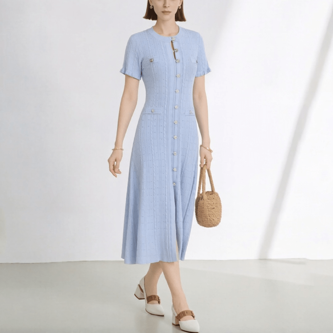 Brigette French V-Neck Knitted Slit Dress