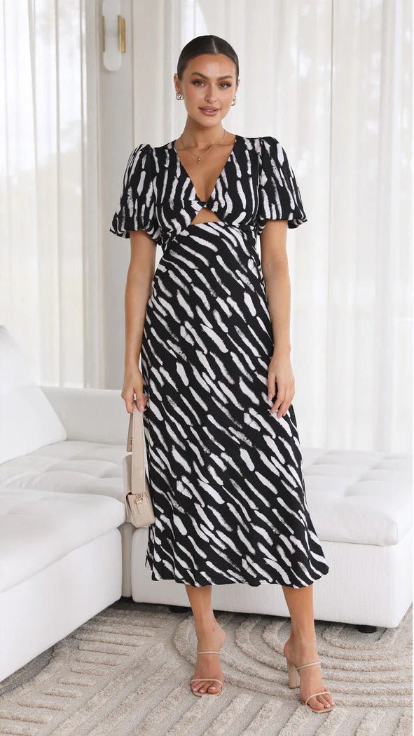 Brooke Printed V-Neck A-Line Midi Dress