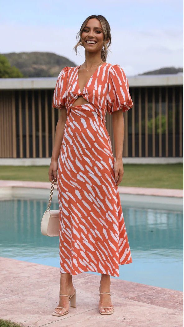 Brooke Printed V-Neck A-Line Midi Dress