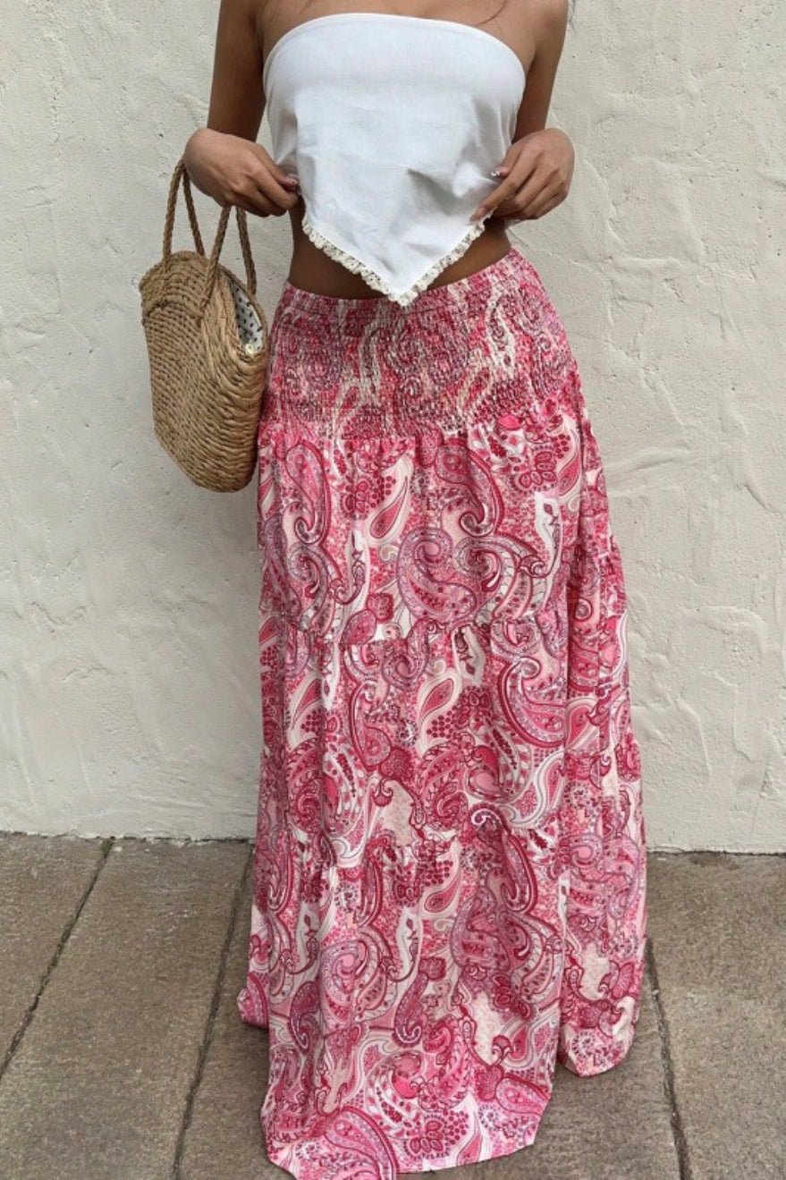 Brynn Elastic Waist Paisley Maxi Skirt