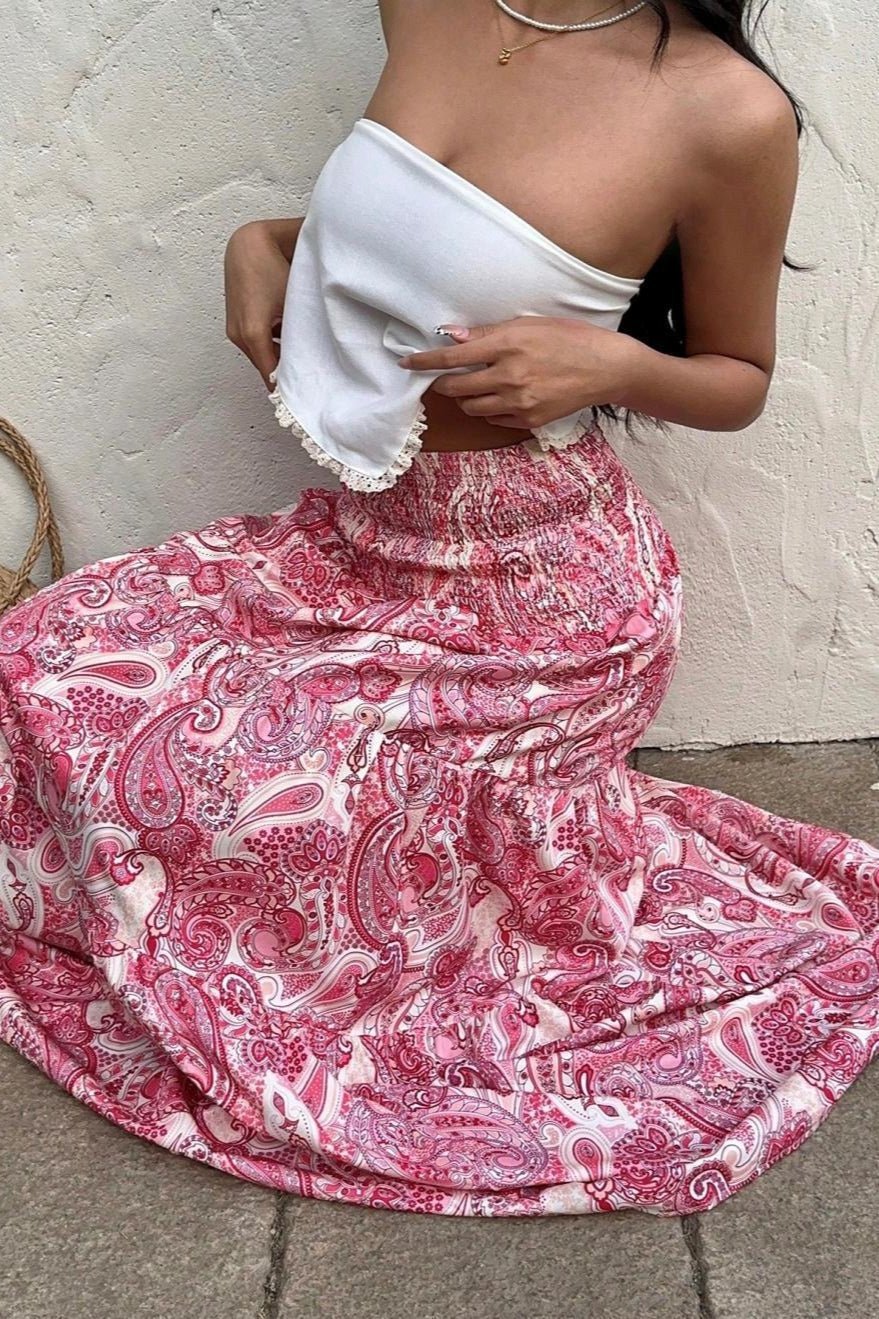 Brynn Elastic Waist Paisley Maxi Skirt