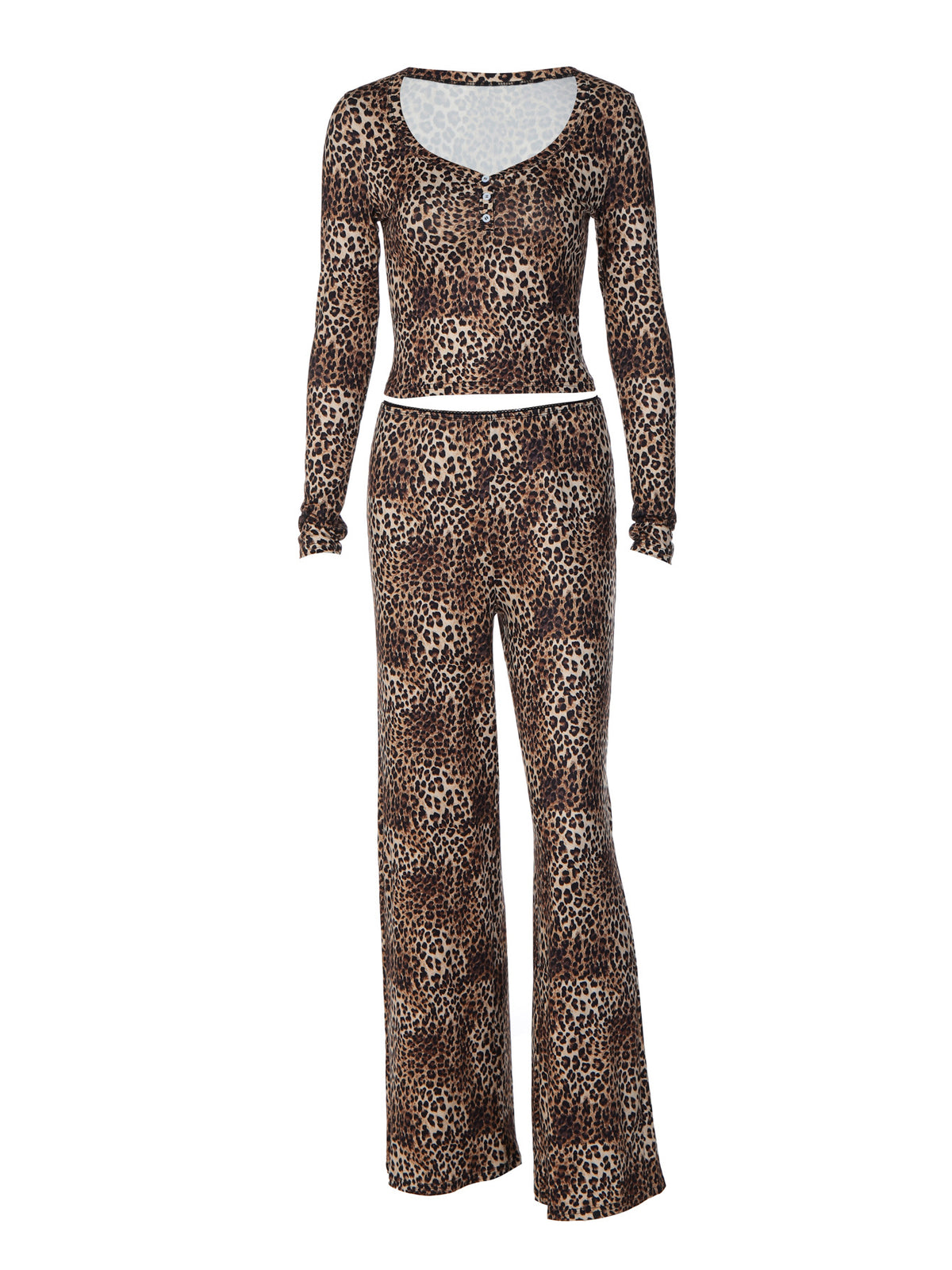 Conjunto de top e calças com padrão leopardo Jade