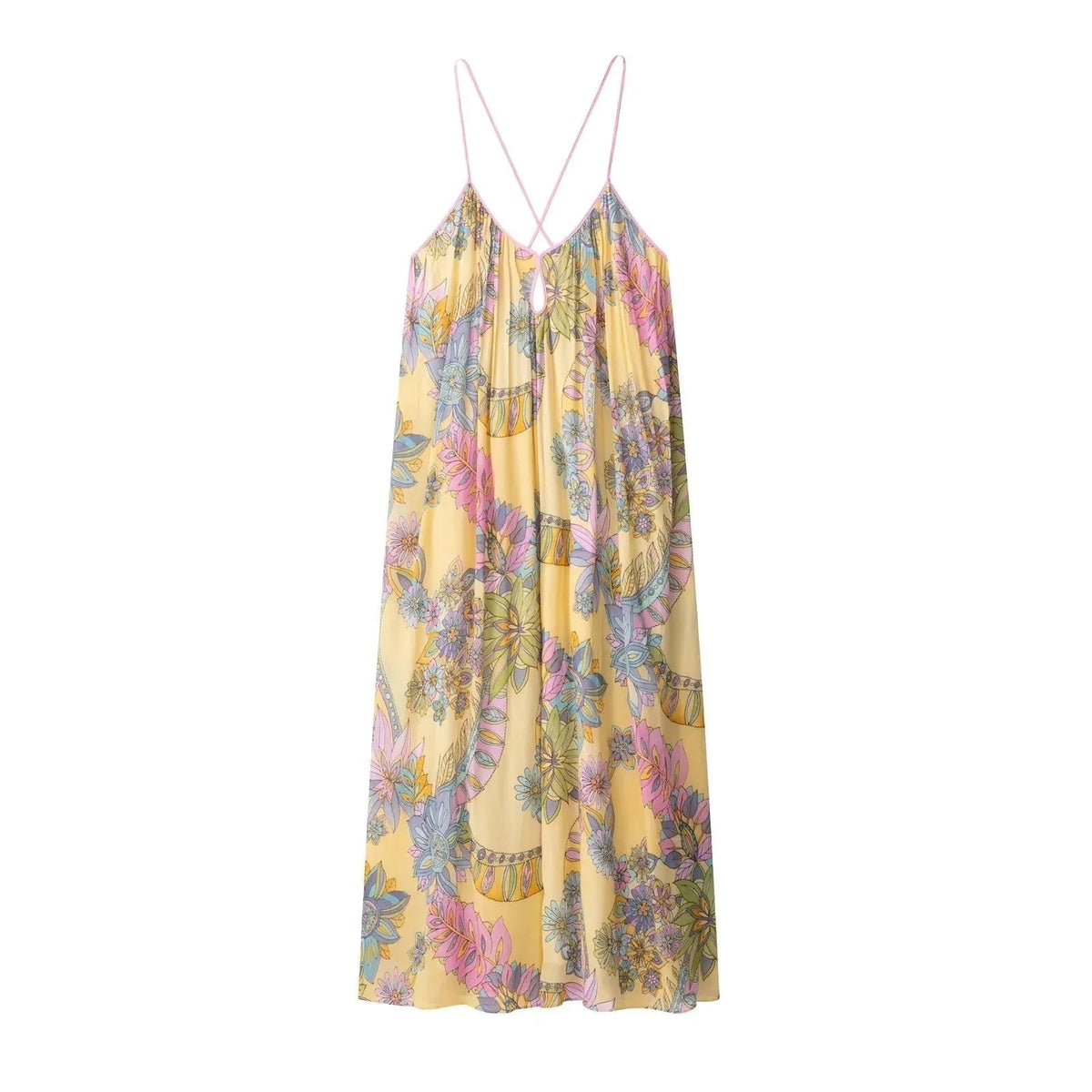 Vestido Camille em chiffon floral com alças finas
