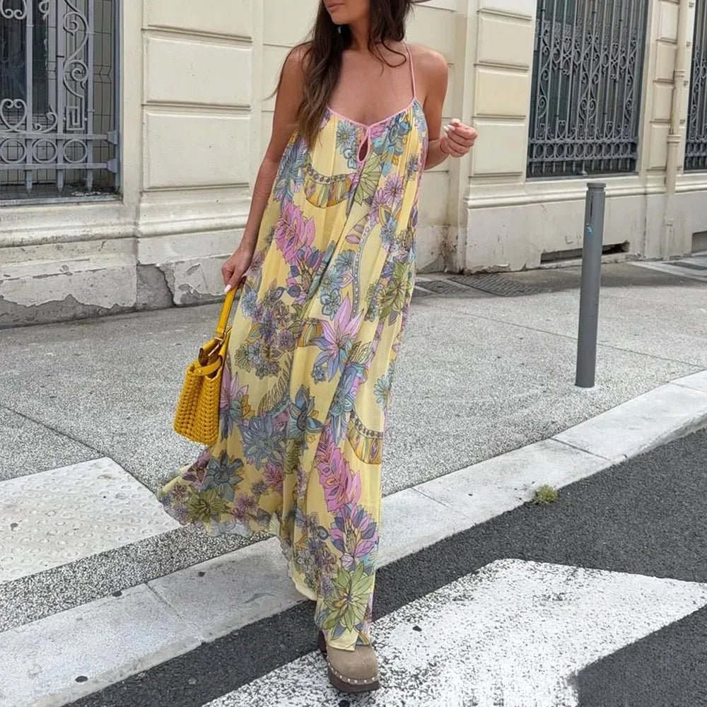 Vestido Camille em chiffon floral com alças finas