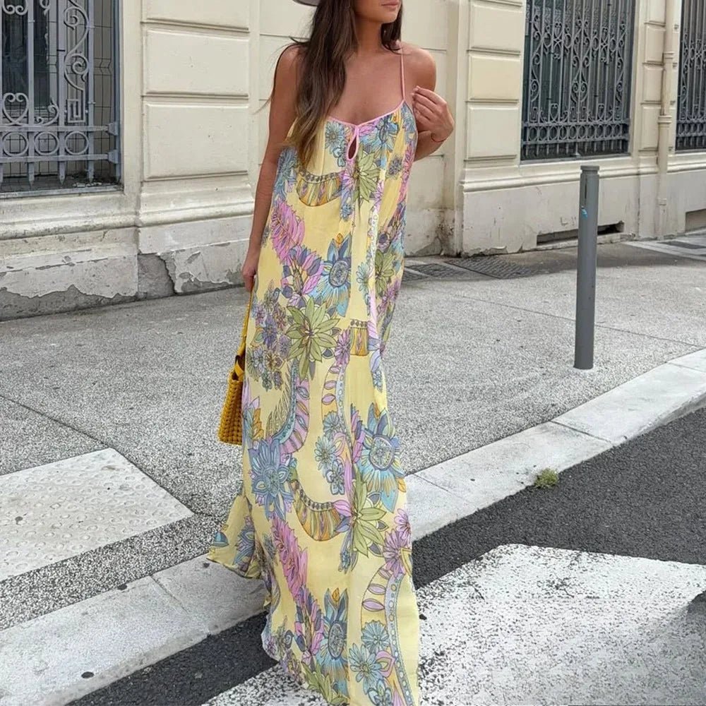 Vestido Camille em chiffon floral com alças finas