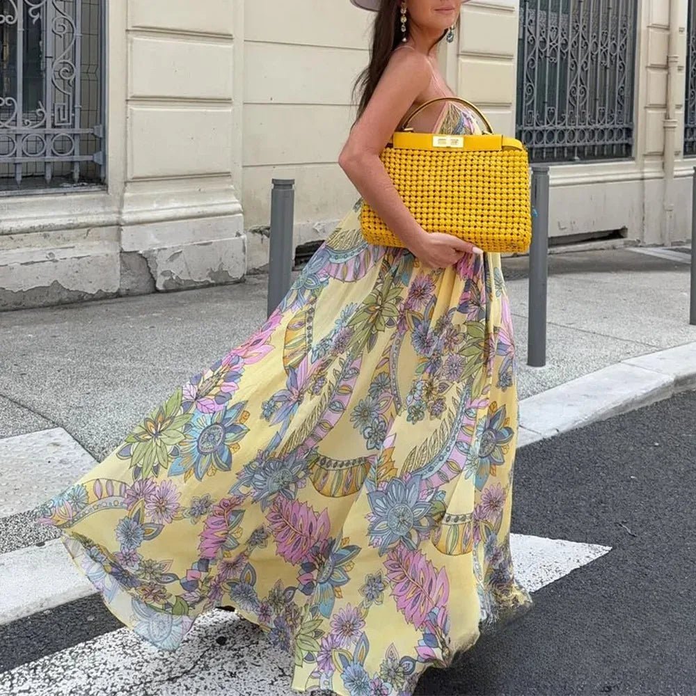 Vestido Camille em chiffon floral com alças finas