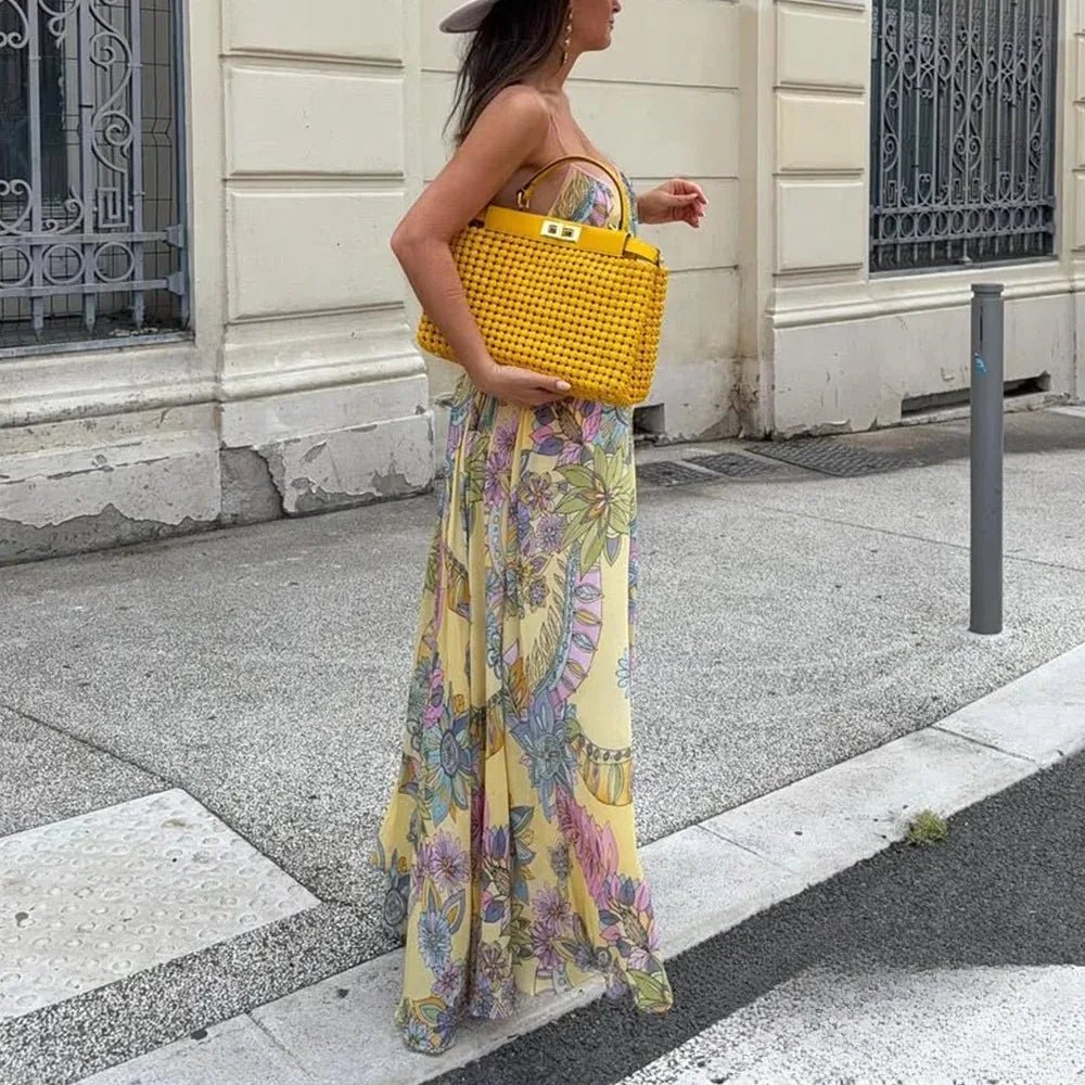 Vestido Camille em chiffon floral com alças finas