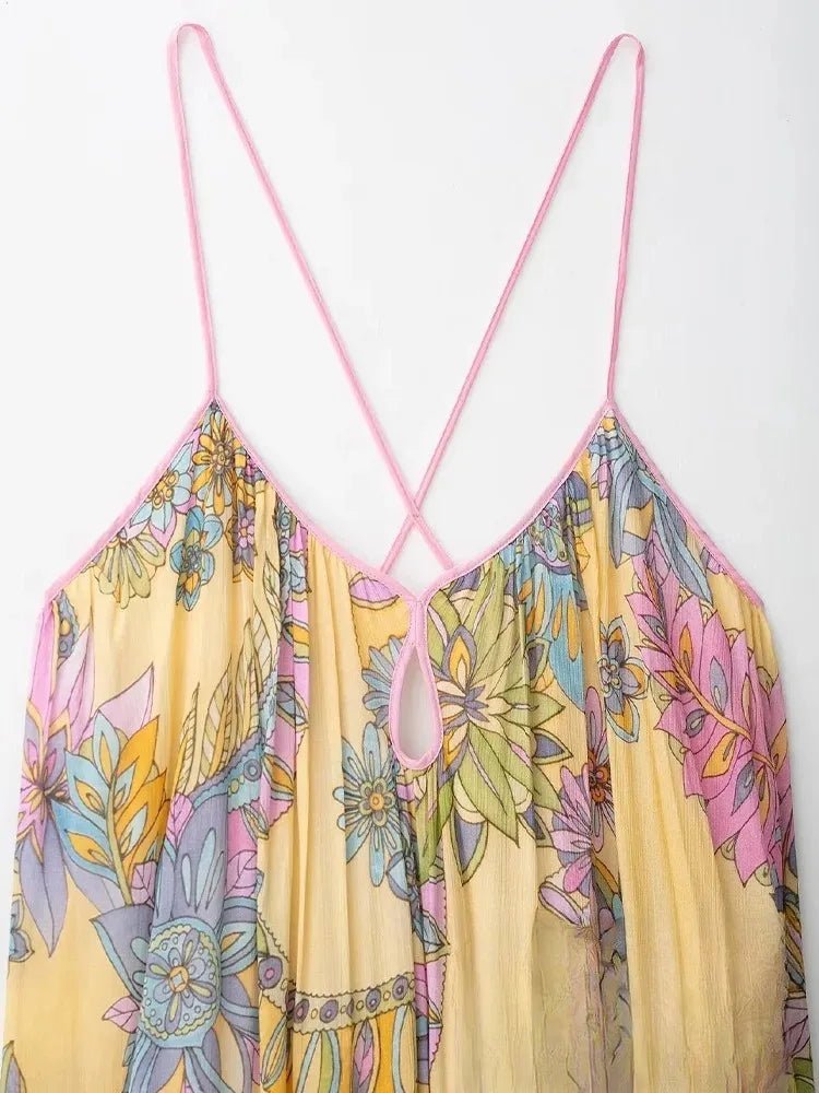 Vestido Camille em chiffon floral com alças finas