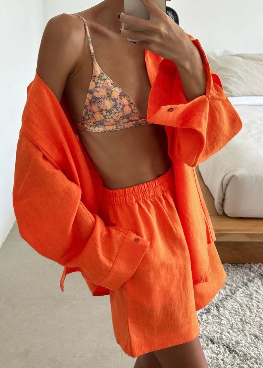 Conjunto de camisa e calções de algodão brancos Camille