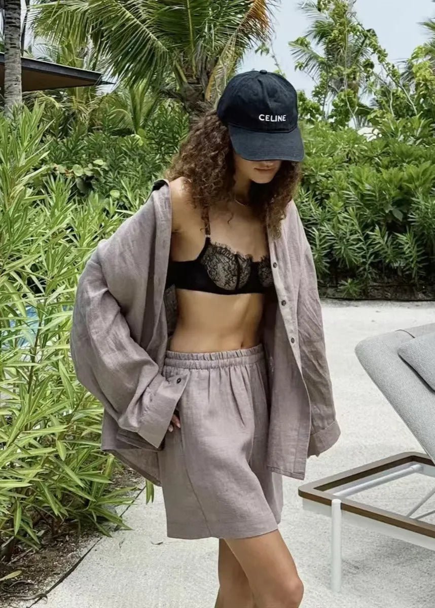 Conjunto de camisa e calções de algodão brancos Camille