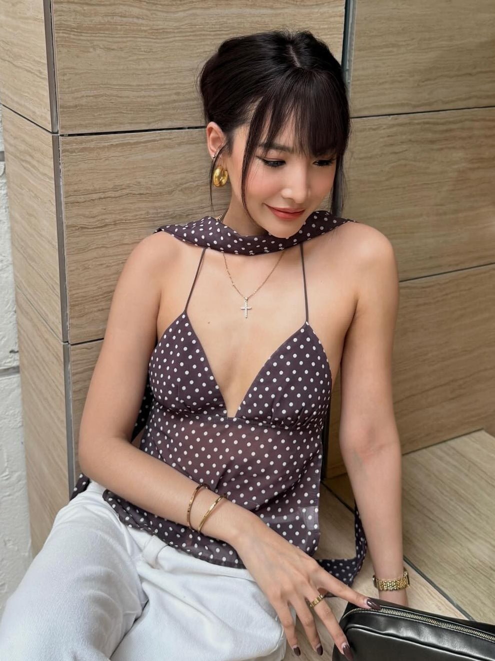 Carla Polka Dot Backless Top