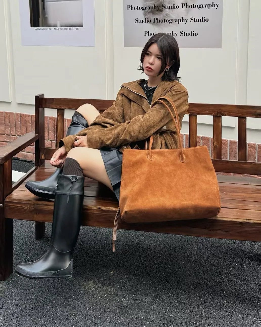 Saco de ombro em camurça mate Carly