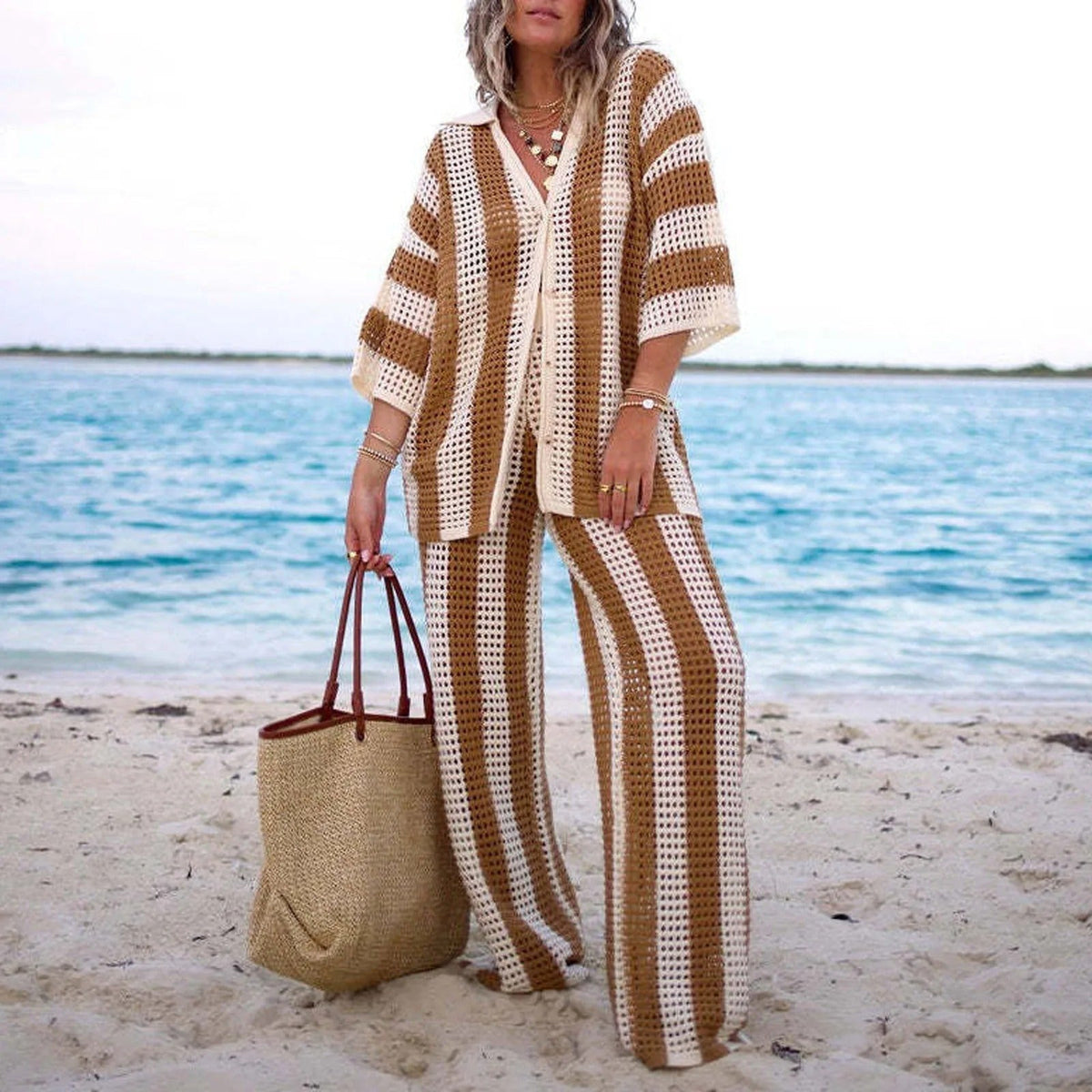 Conjunto de croché às riscas Carmen