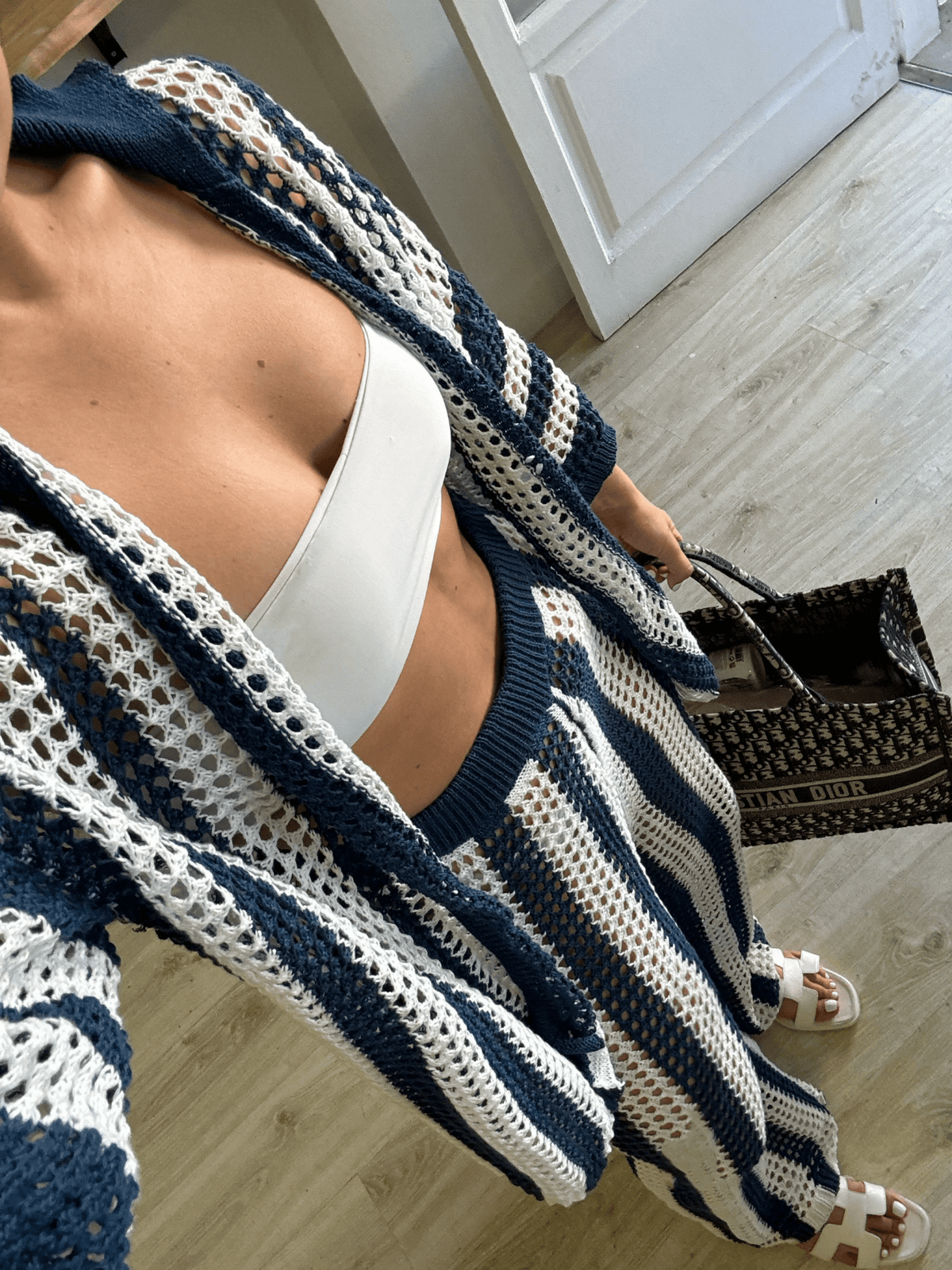 Conjunto de croché às riscas Carmen