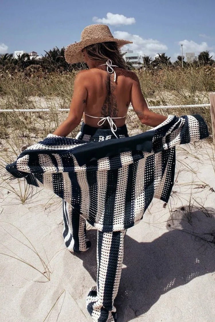 Conjunto de croché às riscas Carmen