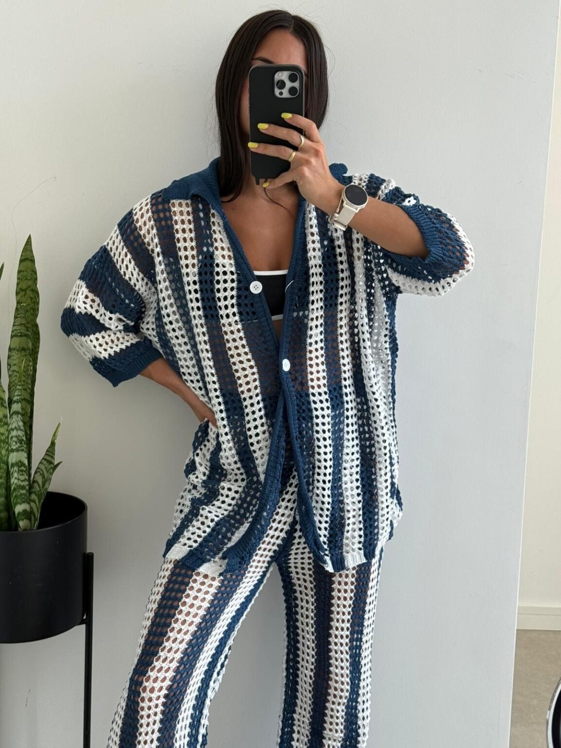 Conjunto de croché às riscas Carmen