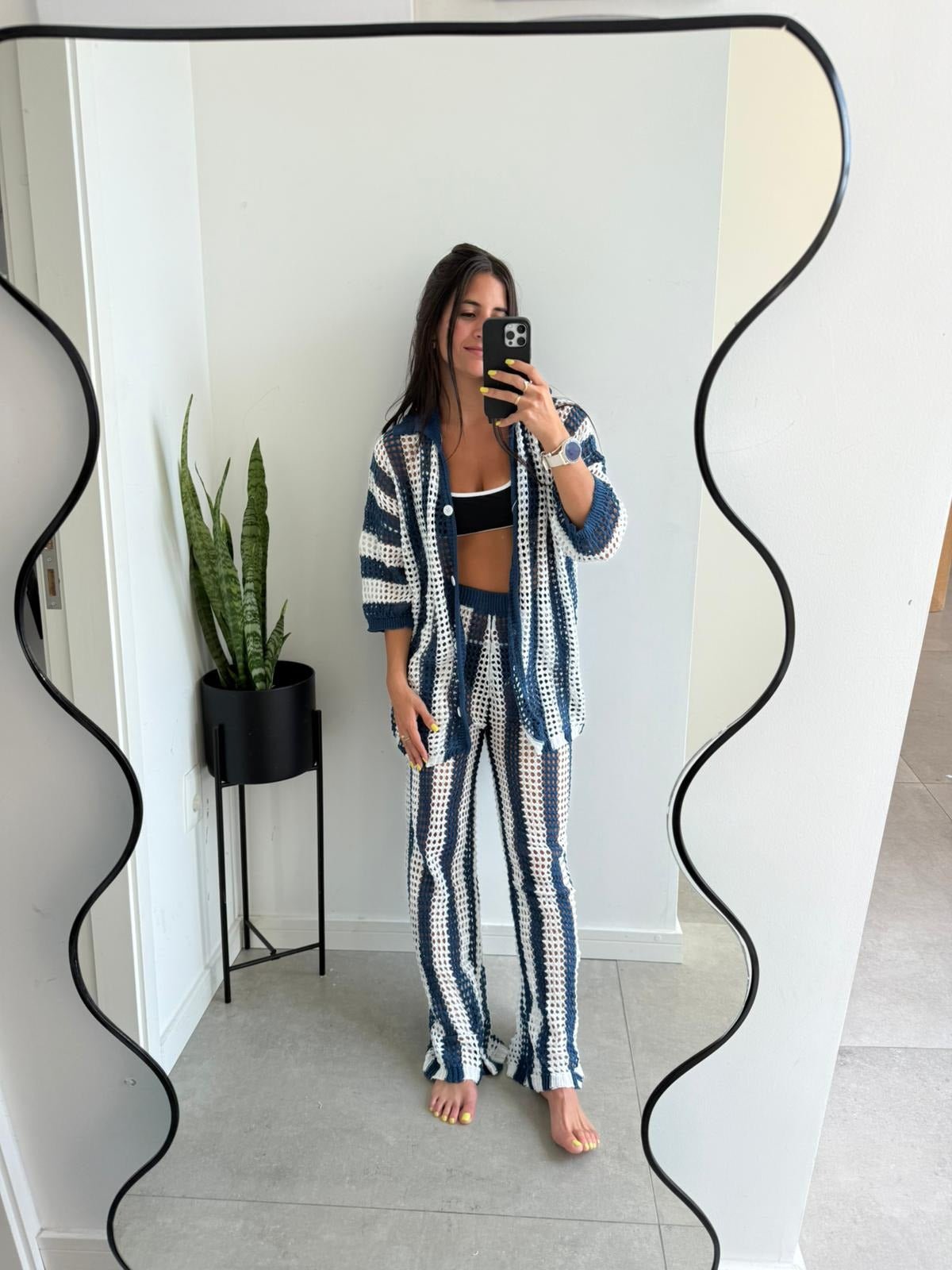 Conjunto de croché às riscas Carmen