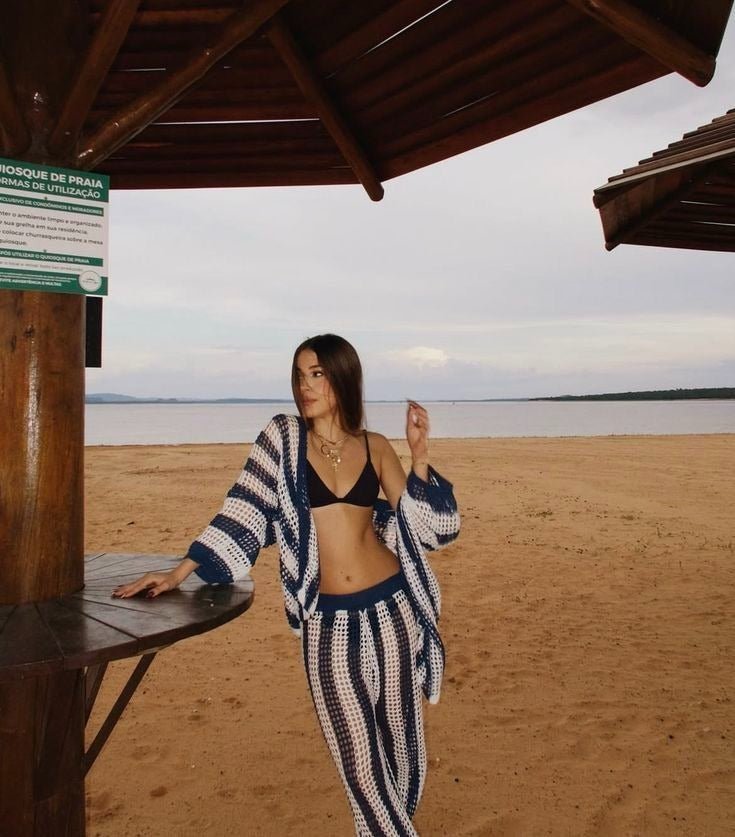 Conjunto de croché às riscas Carmen