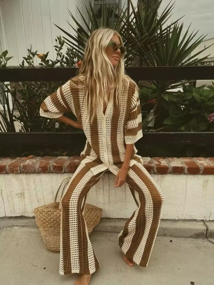 Conjunto de croché às riscas Carmen