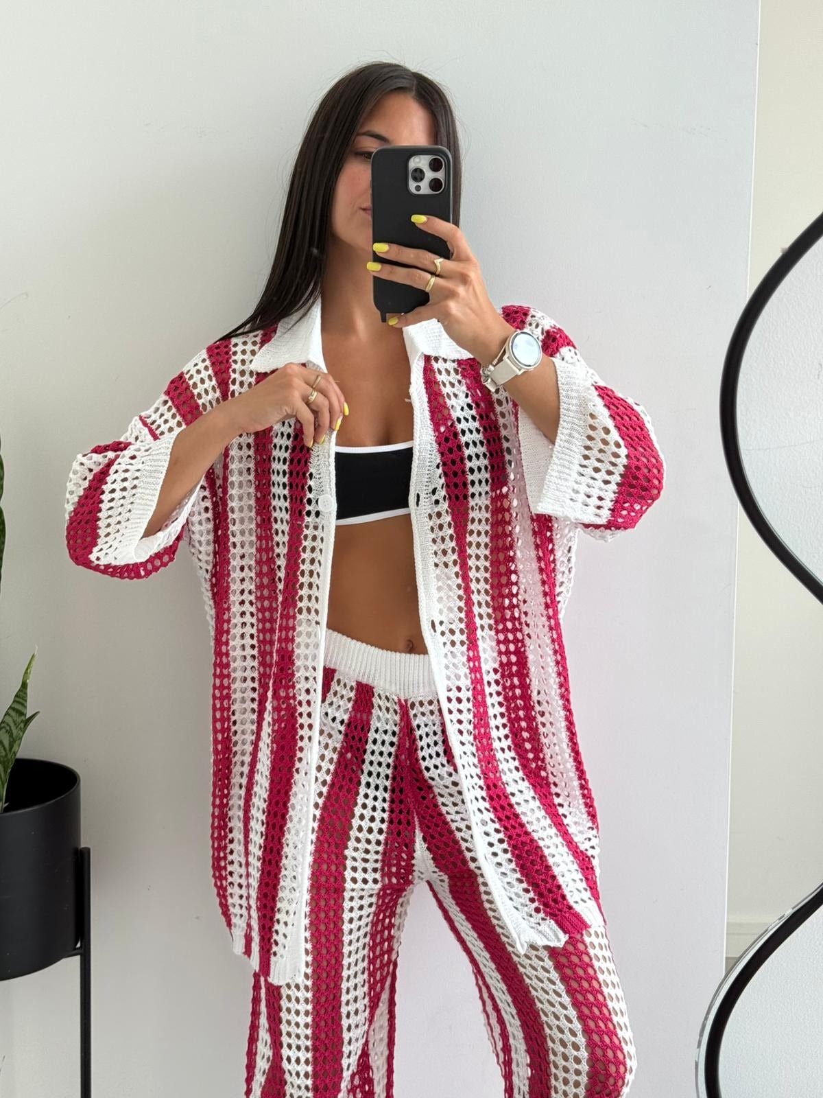 Conjunto de croché às riscas Carmen