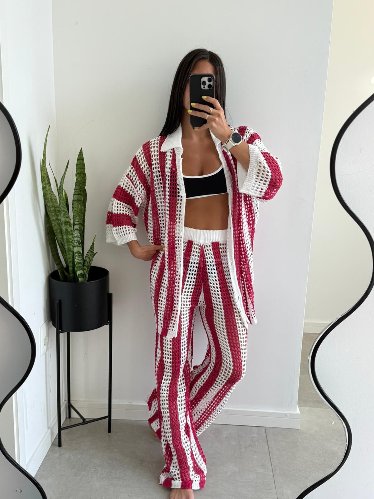 Conjunto de croché às riscas Carmen