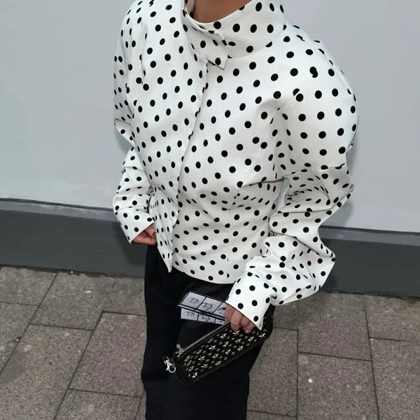 Caryl Stand Collar Polka Dot Jacket