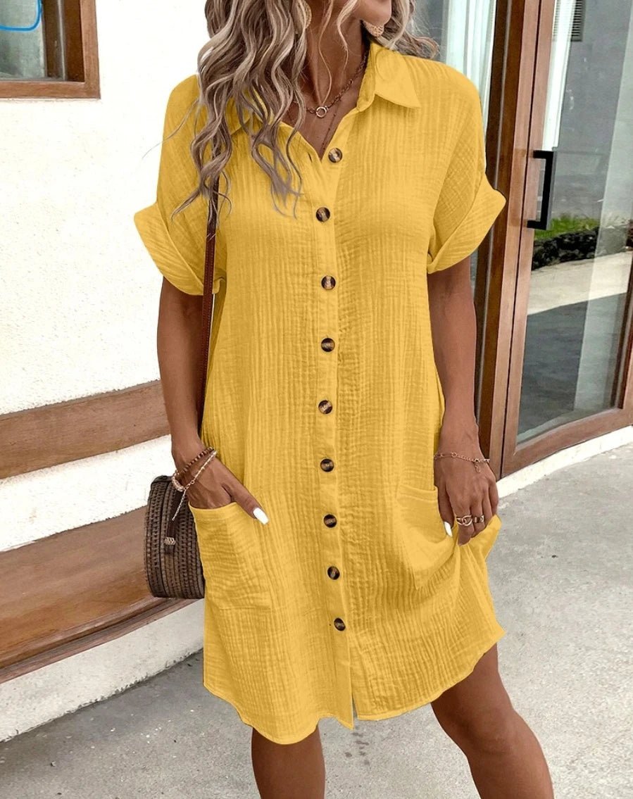 Vestido mini Catalina em algodão e linho, com decote em V