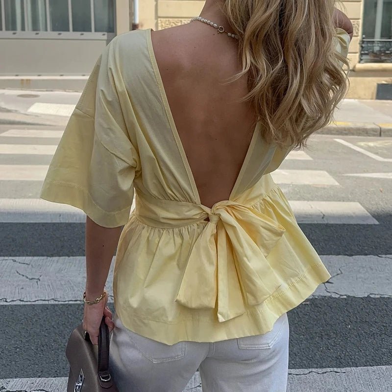 Blusa Cecile com folhos e costas descobertas