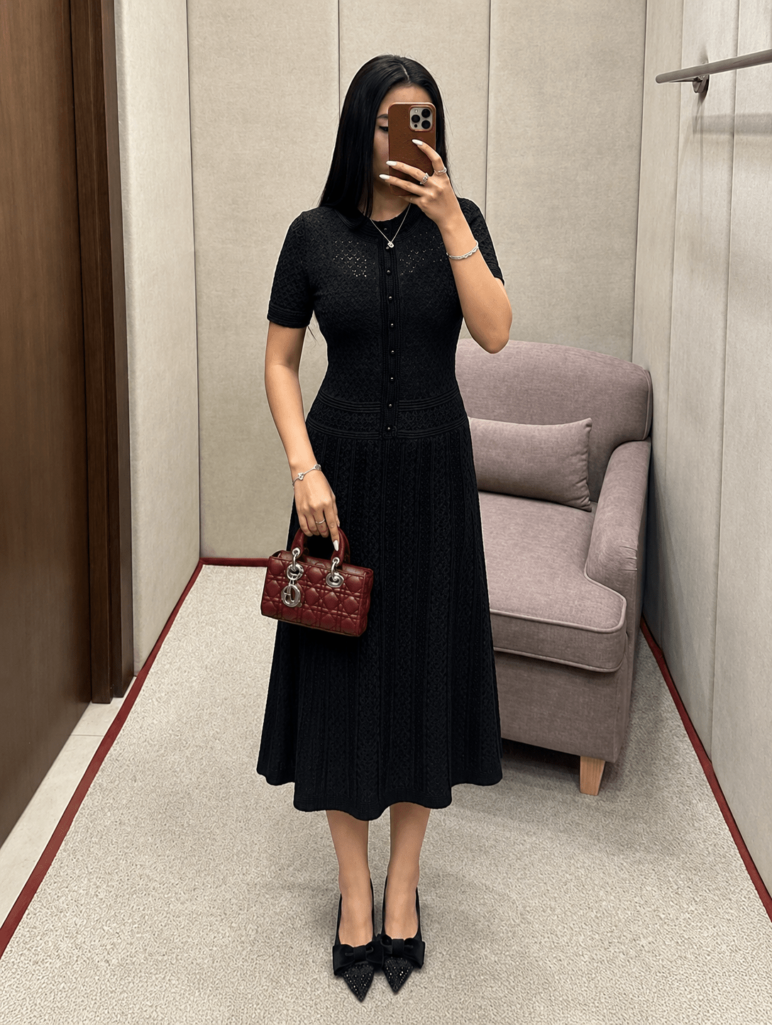 Vestido midi de malha com botões até meio Celeste