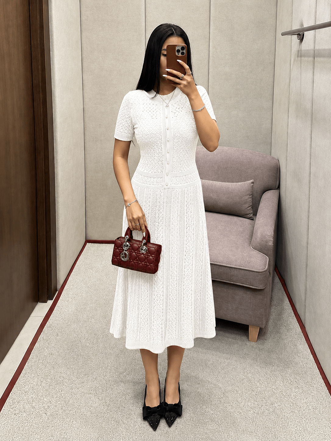 Vestido midi de malha com botões até meio Celeste